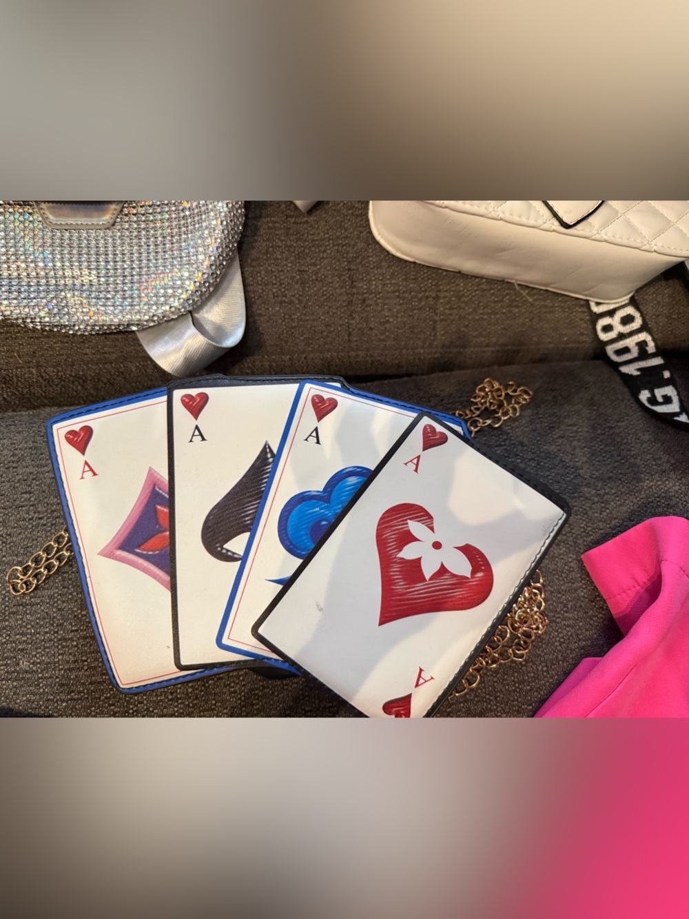 Novelty Playing Card Crossbody Bag in White and Red